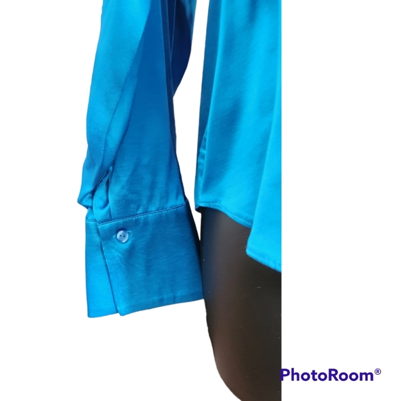 Blue Satin Button Down Shirt - Picture 4 of 4